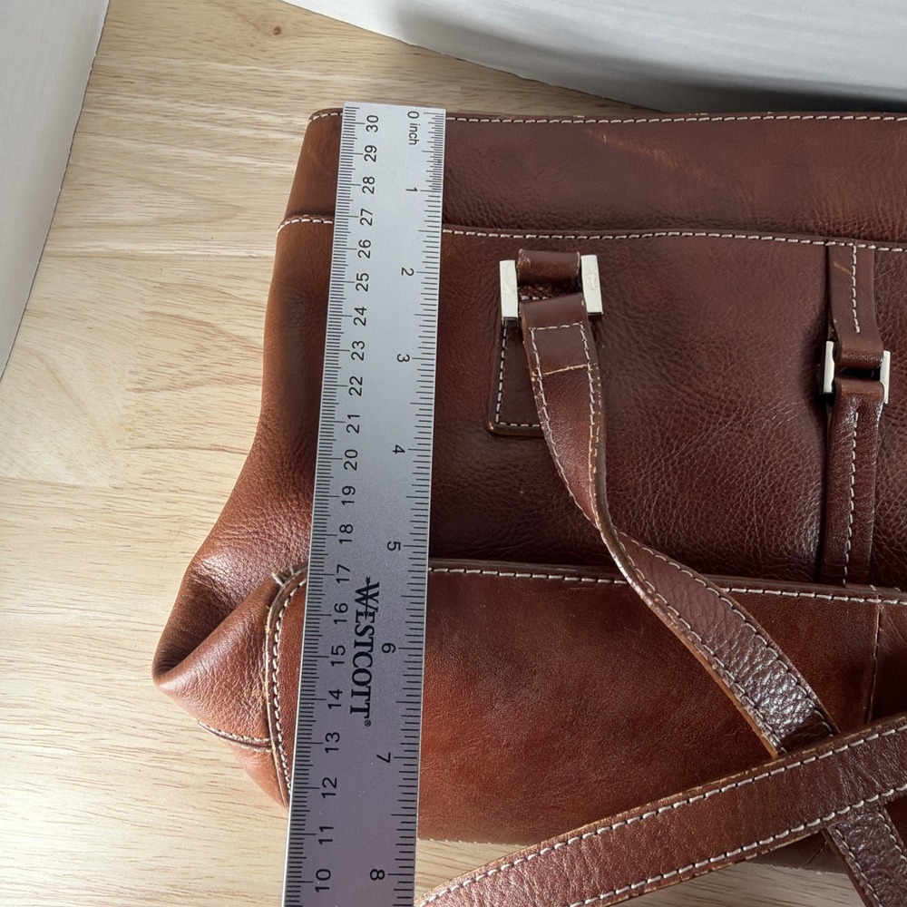 Etienne Aigner Brown Leather Shoulder Bag Zip Up Brown Interior Cloth Buckles - Picture 11 of 13